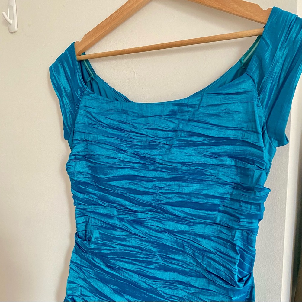 Iridescent Turquoise off-the-shoulder Mermaid Gown